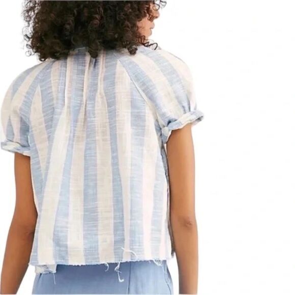 NWT FREE PEOPLE Away At Sea Striped Button Down Short Sleeve Top - Picture 3 of 5
